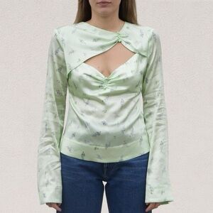 Ganni Green Silk Long Sleeve